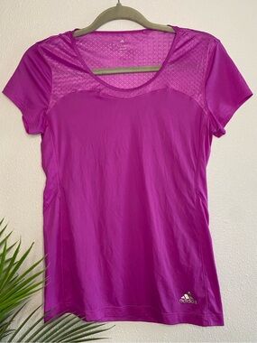 Adidas Women's Fuchsia Short-Sleeve Mesh Yoke Top